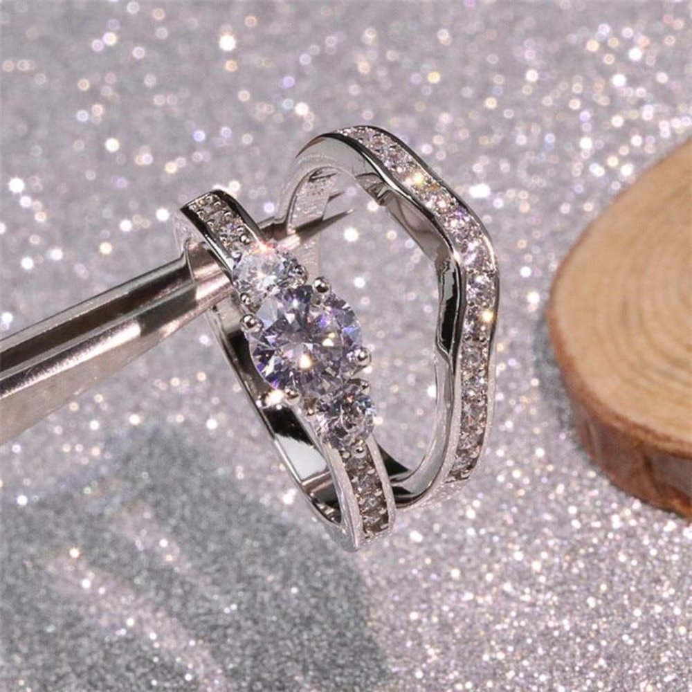 Shiny Round CZ Luxury Silver Beautiful Wedding Ring for Women, K876 - Picture 5 of 11